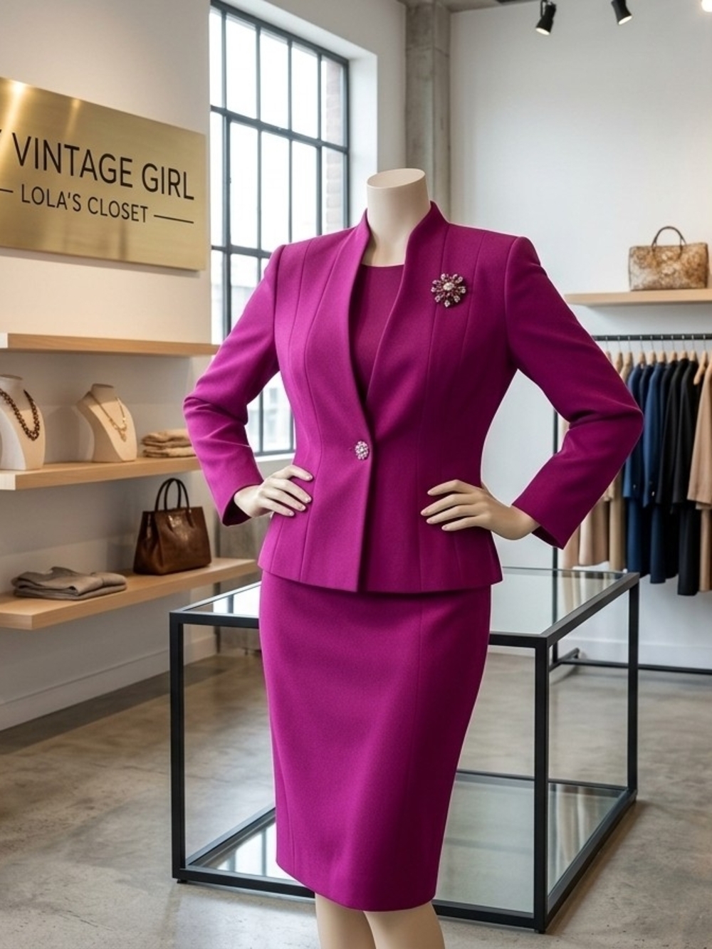 Vintage Magenta Tailored Women's Blazer Suit